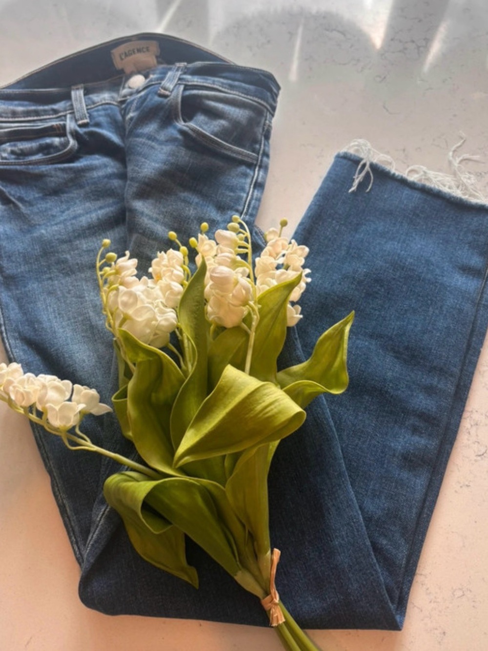 L'AGENCE Indigo Skinny Jeans with raw seam